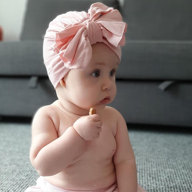 DRESHOW BQUBO 5 Pieces Newborn Baby Turban Hats Bow Baby Infant Beanie Breathable Toddler Cap for Baby Girls - Image 4